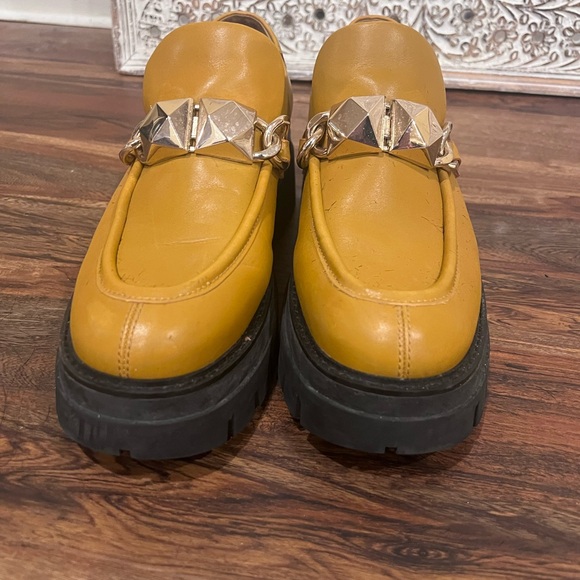 Ash Mustard Yellow Loafers with Gold Accents - Picture 1 of 3